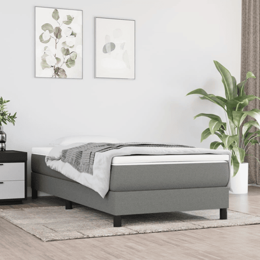 Estrutura de cama de solteiro para adultos com molas 80x200 cm tecido cinzento-escuro