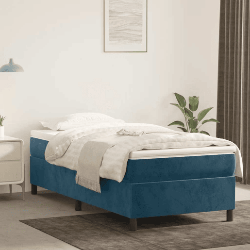 Estrutura de cama de solteiro para adultos com molas 90x200 cm veludo azul-escuro