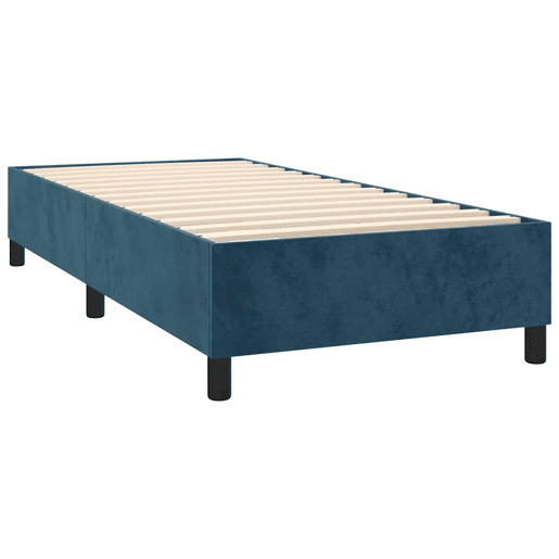 Estrutura de cama de solteiro para adultos com molas 90x200 cm veludo azul-escuro