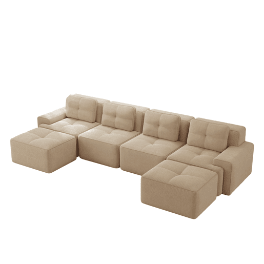 Sofá modular de 4 lugares - Chaise longue em U, confortável, estofado, antiderrapante - Bege