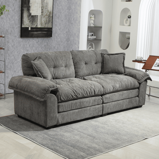 Sofá de 2 lugares 213 cm - Chenille com acolchoamento duplo (Memory + molas) - Cinza
