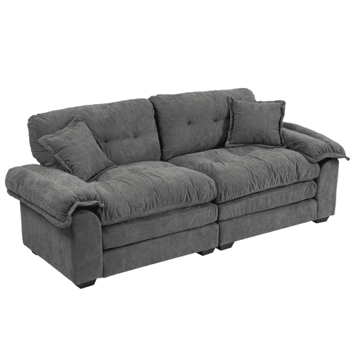 Sofá de 2 lugares 213 cm - Chenille com acolchoamento duplo (Memory + molas) - Cinza