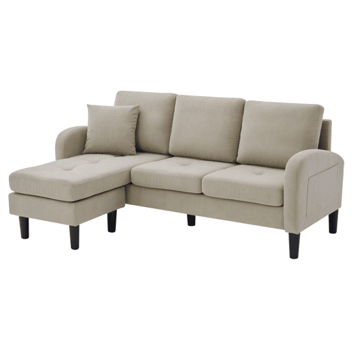 Sofá de canto de 3 lugares 166x118x77 cm - Tecido cordão, modular, pés de plástico - Castanho claro