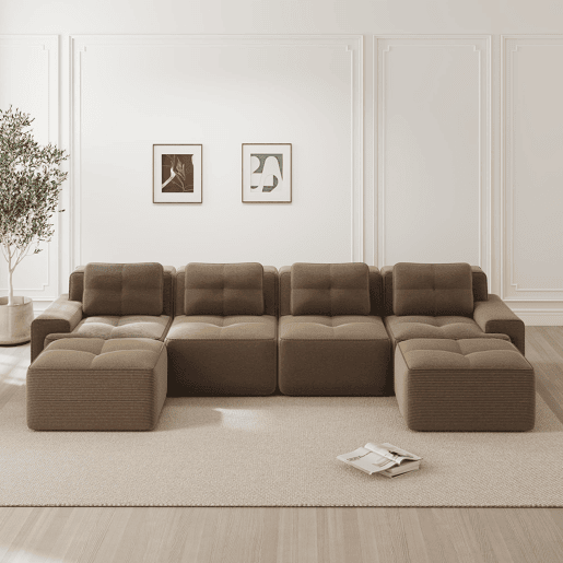 Sofá modular Boneless 4 lugares - Profundo, acolchoado, sem montagem, antiderrapante - Castanho