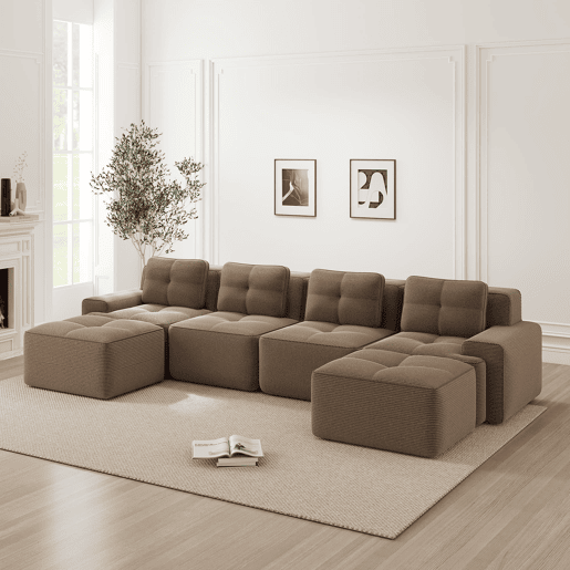 Sofá modular Boneless 4 lugares - Profundo, acolchoado, sem montagem, antiderrapante - Castanho