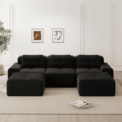Sofá modular U 3 lugares - cloud com otomana sem montagem - preto