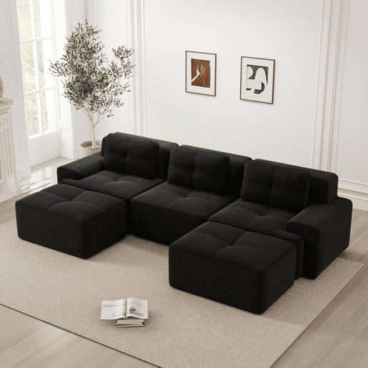 Sofá modular U 3 lugares - cloud com otomana sem montagem - preto
