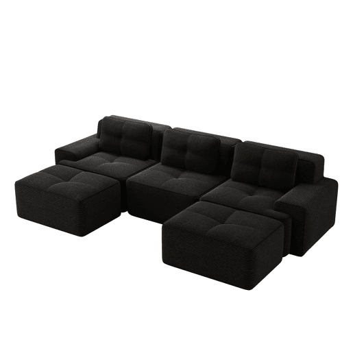Sofá modular U 3 lugares - cloud com otomana sem montagem - preto