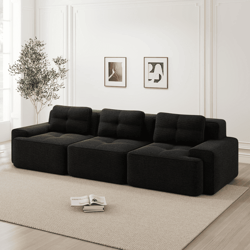 Sofá modular de 3 lugares - Cloud confortável, modular, chaise longue, estofado em veludo cotelê - Preto