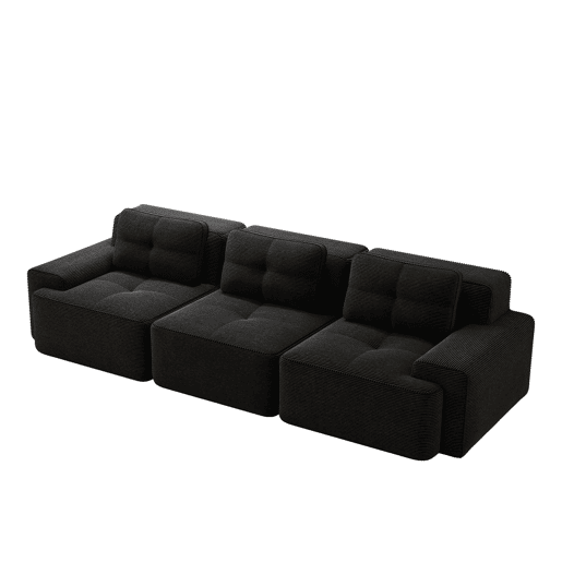 Sofá modular de 3 lugares - Cloud confortável, modular, chaise longue, estofado em veludo cotelê - Preto
