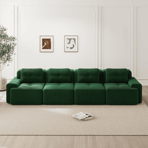 Sofá modular de 4 lugares - Couro sintético acolchoado, assento profundo, antiderrapante - Verde