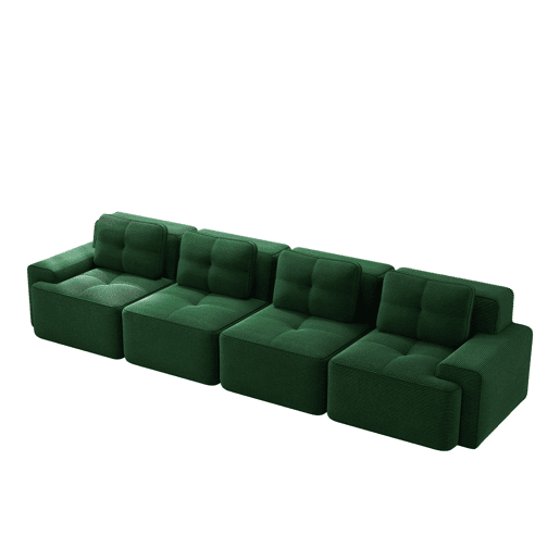 Sofá modular de 4 lugares - Couro sintético acolchoado, assento profundo, antiderrapante - Verde