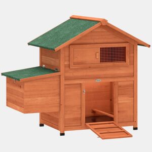 PawHut Galinheiro para Exterior de Madeira, 113,5x67,5x95,5 cm, Galinheiro com Ninho, Bandeja Removível, Telhado Impermeável, Janela Deslizante, Rampa e Poleiros, Jaula para 2 Galinhas ou Coelhos, Laranja