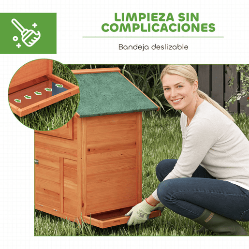 PawHut Galinheiro para Exterior de Madeira, 113,5x67,5x95,5 cm, Galinheiro com Ninho, Bandeja Removível, Telhado Impermeável, Janela Deslizante, Rampa e Poleiros, Jaula para 2 Galinhas ou Coelhos, Laranja