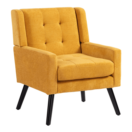 Poltrona estofada média - estilo Mid-Century, almofada de alta densidade, pernas de madeira - Amarelo