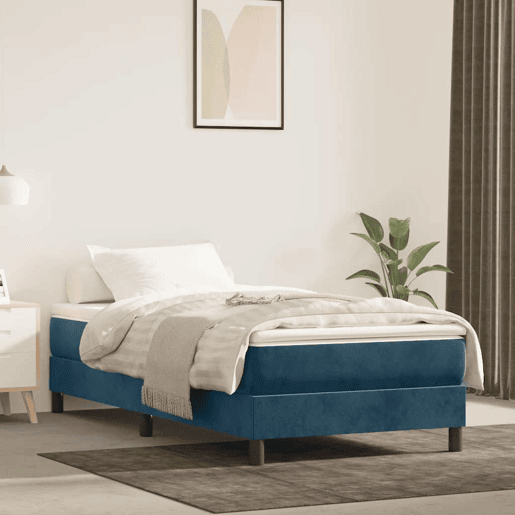 Estrutura de cama de solteiro para adultos com molas 80x200 cm veludo azul-escuro