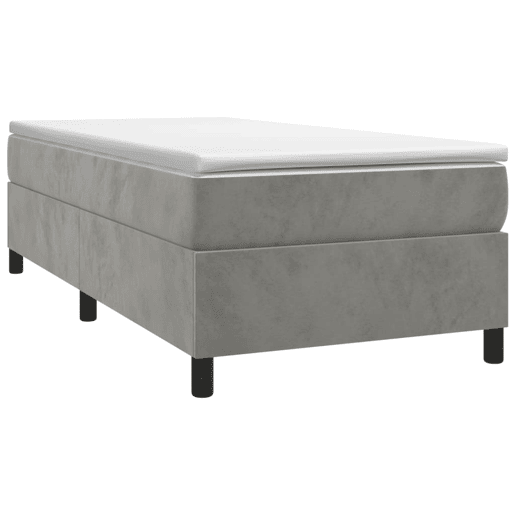 Estrutura de cama de solteiro para adultos com molas 90x190 cm veludo cinzento-claro