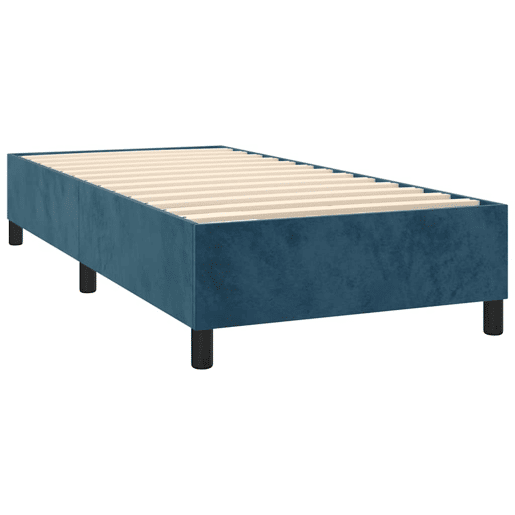 Estrutura de cama de solteiro para adultos com molas 90x190 cm veludo azul-escuro