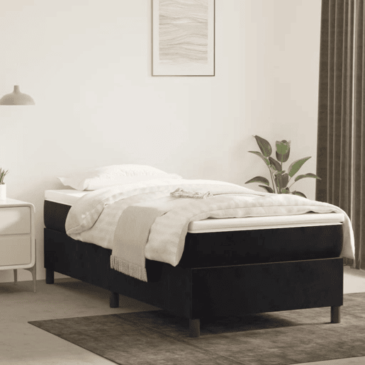 Estrutura de cama de solteiro para adultos com molas 100x200 cm veludo preto