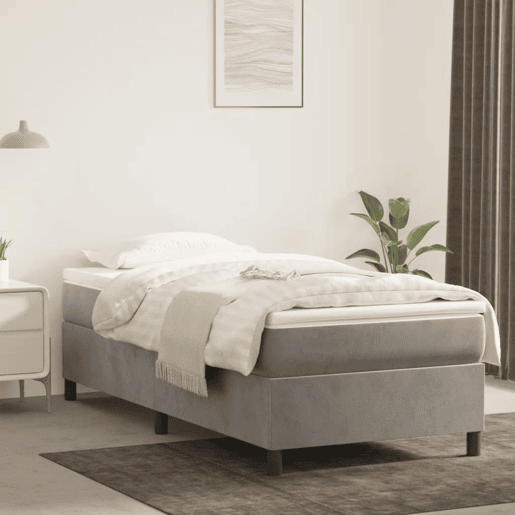 Estrutura de cama de solteiro para adultos com molas 80x200 cm veludo cinzento-claro