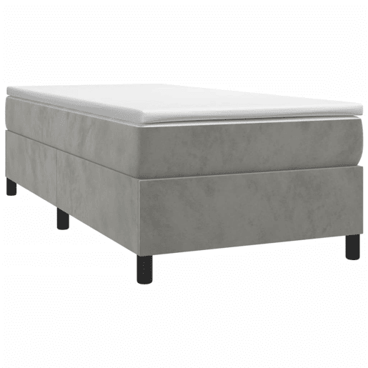 Estrutura de cama de solteiro para adultos com molas 80x200 cm veludo cinzento-claro