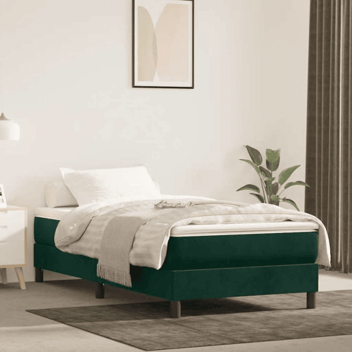 Estrutura de cama de solteiro moderno, com molas 80x200 cm veludo verde-escuro