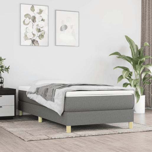 Estrutura de cama de solteiro para adultos com molas 80x200 cm tecido cinzento-escuro