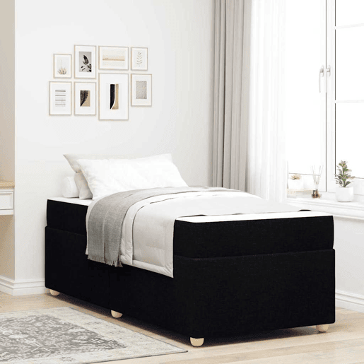 Estrutura de cama de solteiro para adultos com colchão Preto 90 x 190 cm tecido