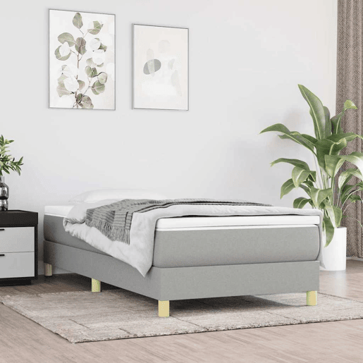 Estrutura de cama de solteiro para adultos com molas 80x200 cm tecido cinzento-claro