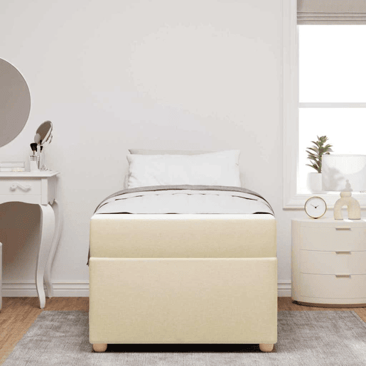 Estrutura de cama de solteiro para adultos com colchão - Creme 100 x 200 cm tecido