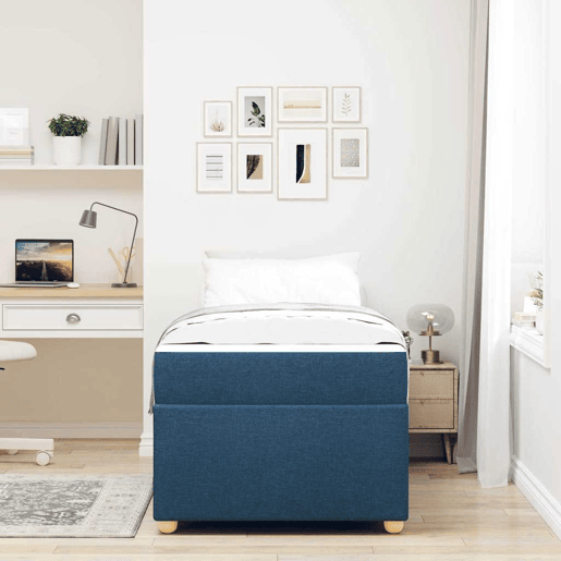Estrutura de cama de solteiro para adultos com colchão Azul 90 x 200 cm tecido