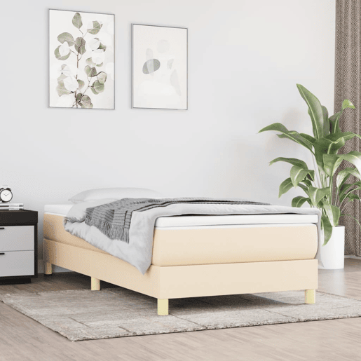 Estrutura de cama de solteiro para adultos com molas 100x200 cm tecido cor creme