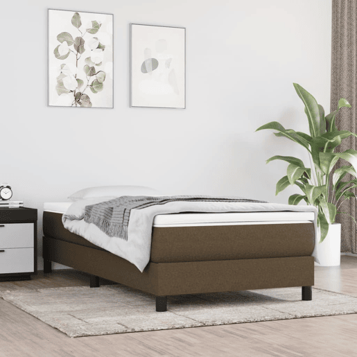 Estrutura de cama de solteiro para adultos com molas 80x200 cm tecido castanho-escuro