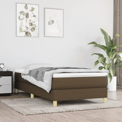 Estrutura de cama de solteiro para adultos com molas 100x200 cm tecido castanho-escuro