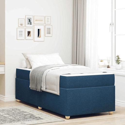 Estrutura de cama de solteiro para adultos com colchão Azul 90 x 190 cm tecido