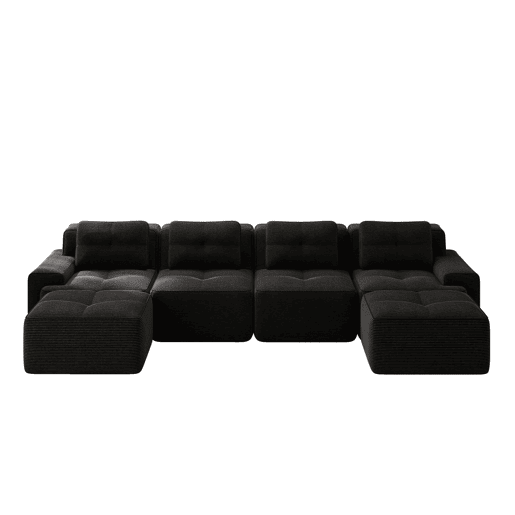 Sofá modular de 4 lugares - chaise longue em U cloud de veludo cotelê - preto