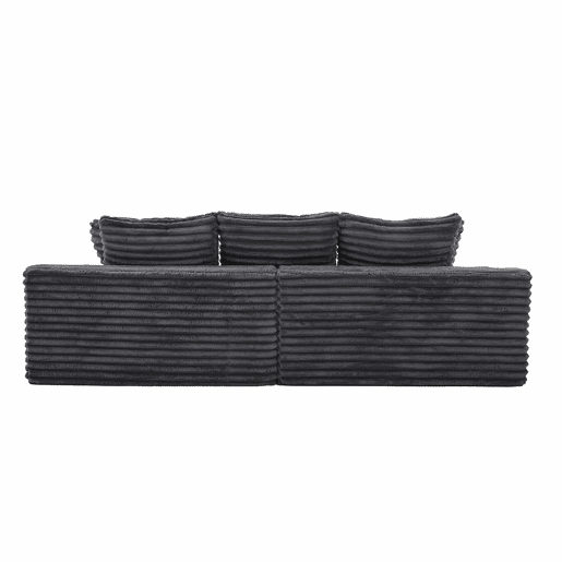 Sofá de 4 lugares - estofado em veludo cotelê, encosto alto, almofadas extra, bolsos laterais e porta-copos, convertível em cama - Cinza escuro