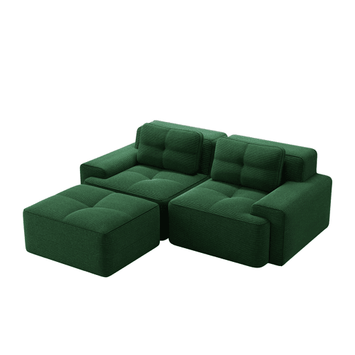 Sofá modular Boneless de 2 lugares - em forma de L, assento profundo, confortável, com otomano - Verde