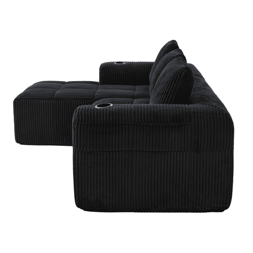 Sofá compacto de 4 lugares - Modular, com bolso lateral e suporte para bebidas - Preto