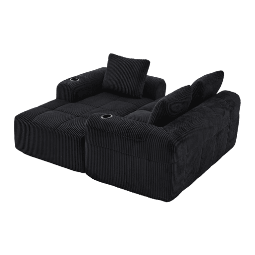 Sofá compacto de 4 lugares - Modular, com bolso lateral e suporte para bebidas - Preto
