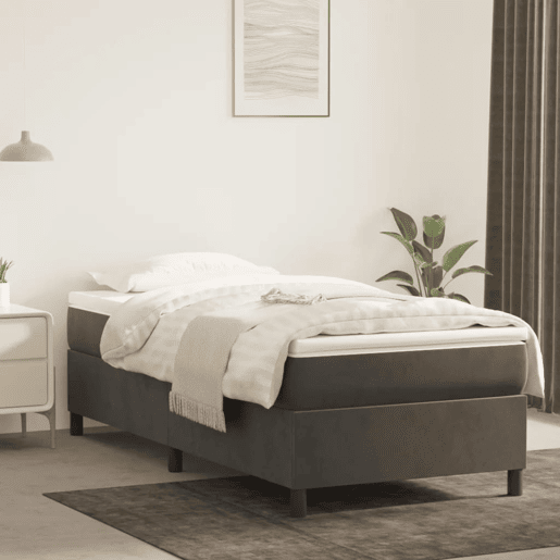 Estrutura de cama de solteiro para adultos com molas 100x200 cm veludo cinzento-escuro