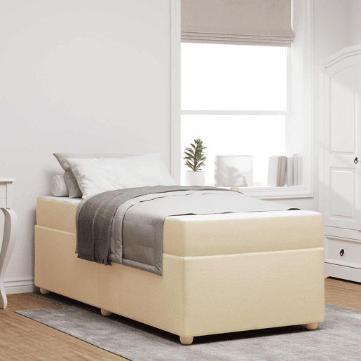 Estrutura de cama de solteiro para adultos com colchão Creme 80 x 200 cm tecido
