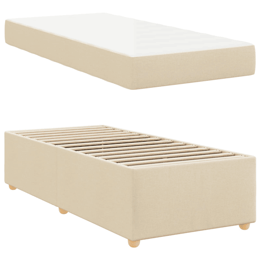 Estrutura de cama de solteiro para adultos com colchão Creme 80 x 200 cm tecido