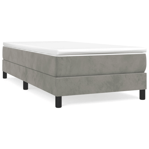 Estrutura de cama de solteiro para adultos com molas 90x190 cm veludo cinzento-claro