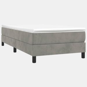 Estrutura de cama de solteiro para adultos com molas 90x190 cm veludo cinzento-claro