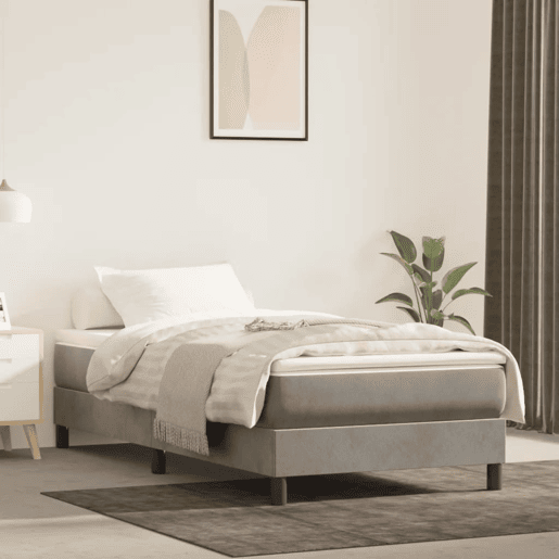 Estrutura de cama de solteiro para adultos com molas 90x190 cm veludo cinzento-claro