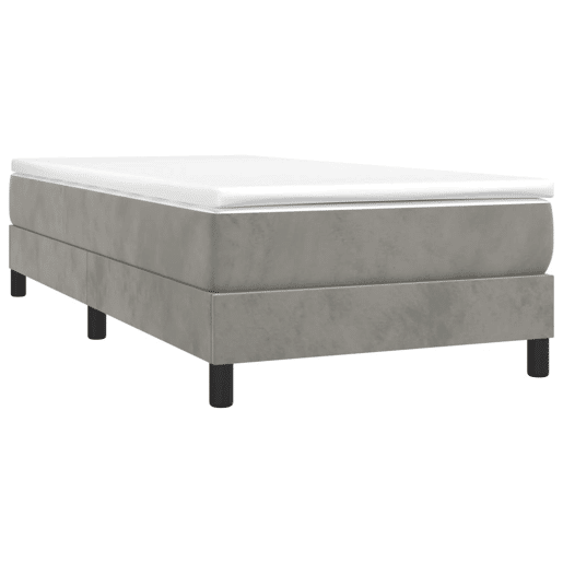 Estrutura de cama de solteiro para adultos com molas 90x190 cm veludo cinzento-claro