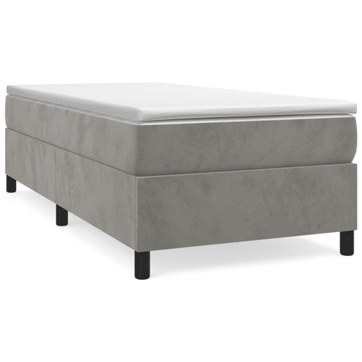 Estrutura de cama de solteiro para adultos com molas 90x200 cm veludo cinzento-claro