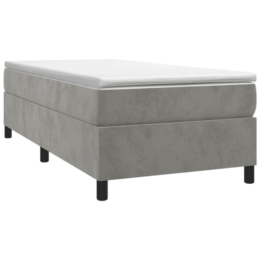 Estrutura de cama de solteiro para adultos com molas 90x200 cm veludo cinzento-claro