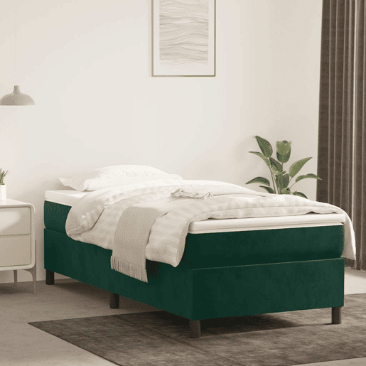 Estrutura de cama de solteiro moderno, com molas 80x200 cm veludo verde-escuro